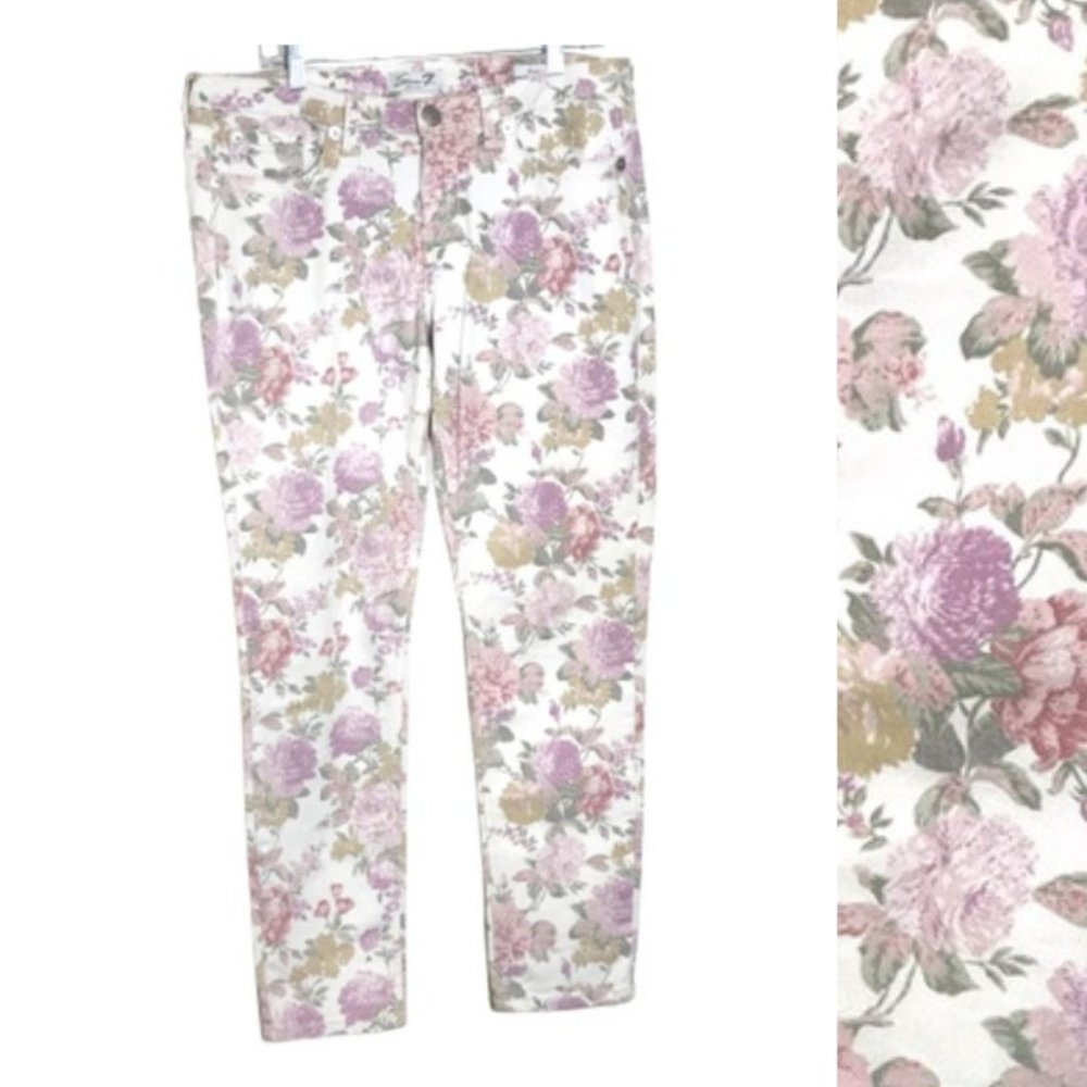 SEVEN7 Unique Y2K Pastel Floral Skinny Jeans